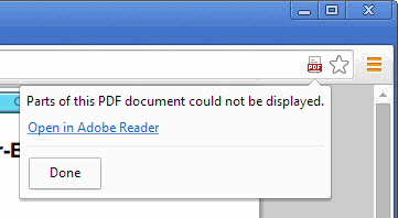 Pop-up menu with 'Open in Adobe Reader' option