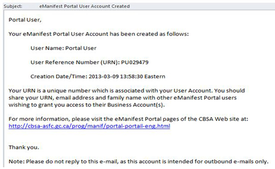 Figure 2-6 User Account creation confirmation e-mail