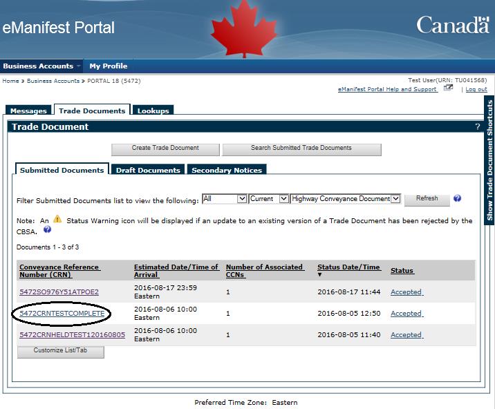 Figure 6-36 Trade Documents tab - Submitted Documents tab