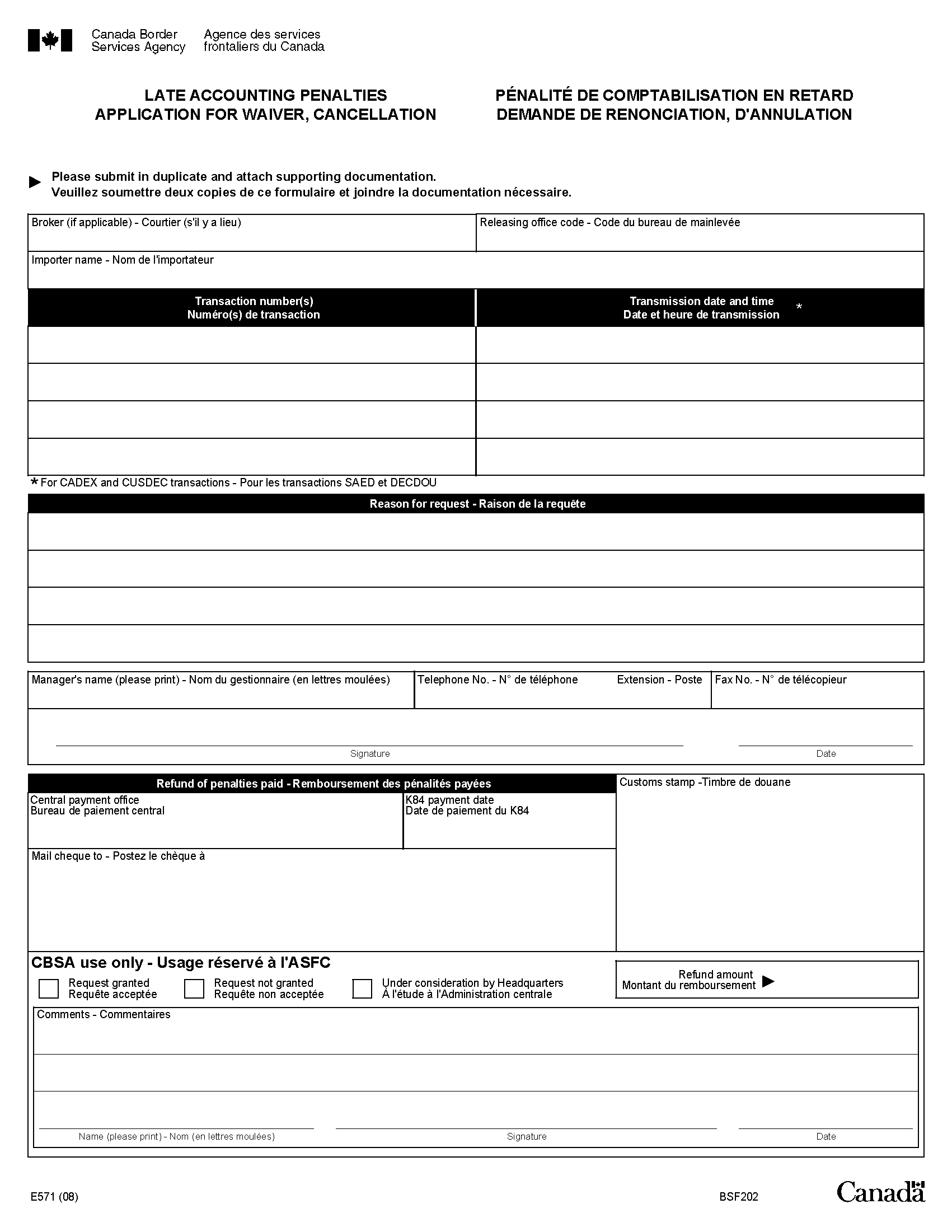 FORM E571, LATE ACCOUNTING PENALTIES APPLICATION FOR WAIVER, CANCELLATION