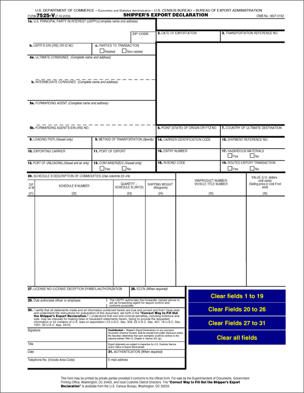 Sample - Form EXT 1042, Application for Permit to Export Goods