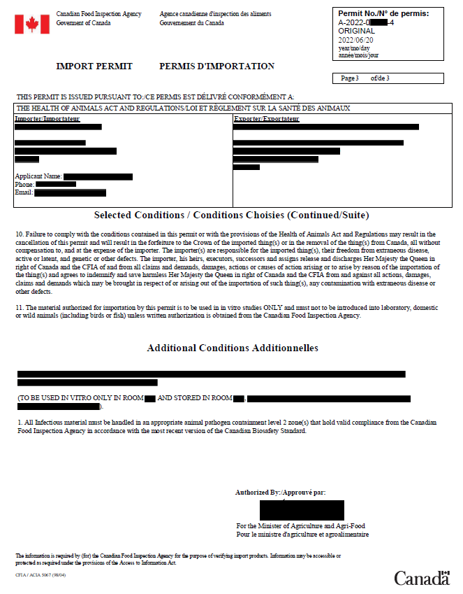 CFIA: import permit sample page 3