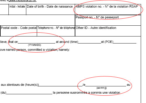 The following image illustrates a portion of the Notice of Violation at the Point of Entry form where the Enforcement Action Number and the Date of Action can be found in the top right corner.