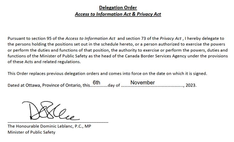 Signed delegation order