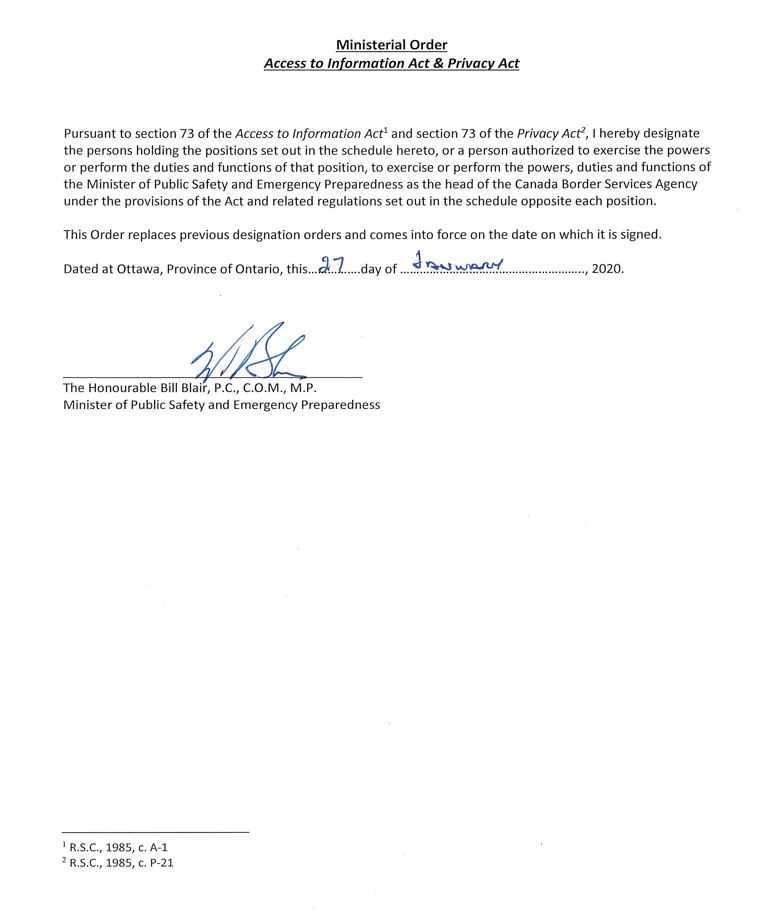 Signed Ministerial order